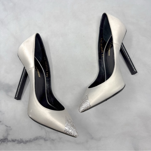 Saint Laurent Tower 110 Strass Embellished Silk Satin Pointed Toe Pump Heel 36.5 - Picture 6 of 16
